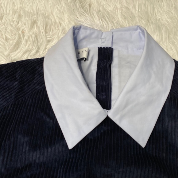 Sandro | Laury Contrast Collar Blue Corduroy Dress - Picture 7 of 13